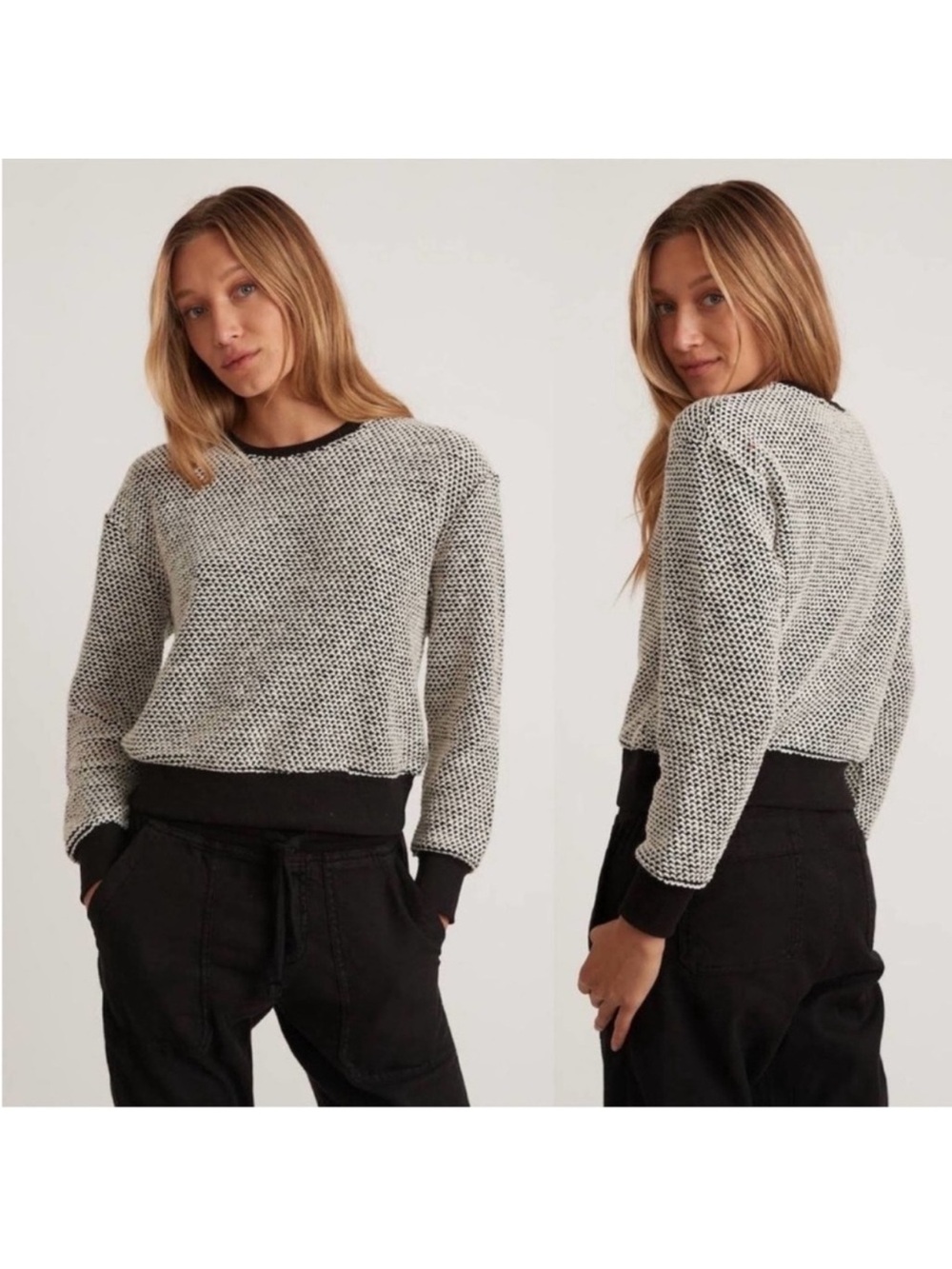Marine Layer Women's Robin Textured Crewneck Sweate Long Sleevs Gray Size M